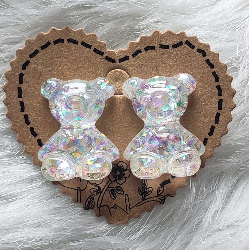 Handmade Diamond Shine Bear Stud Earrings